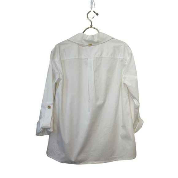 ST. John Sport Tunic Blouse White Convertible Sleeves Gold Button Detail SMALL - Picture 4 of 9
